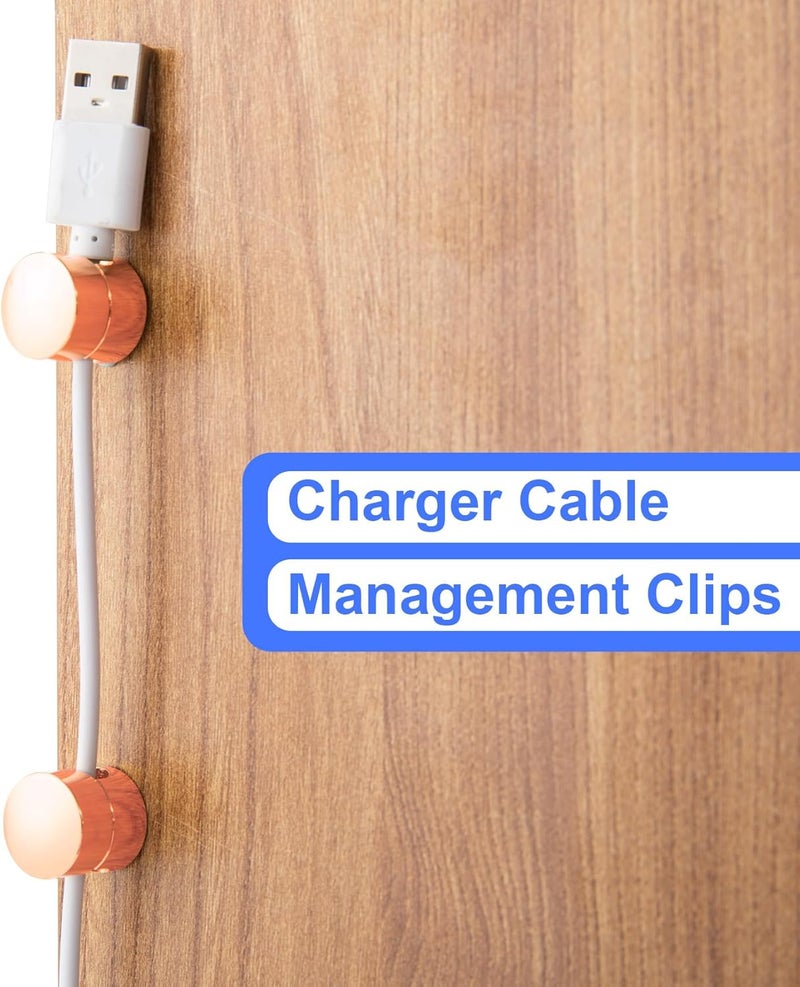 SmallCat 3 Sets Charger Holders for Cords, Rose Gold Color Adjustable Cable Anchor Holders, Adhesive Metal Cord Clips, Cable Management Wire Organizers for Desk, Office, Nightstand - Image 4